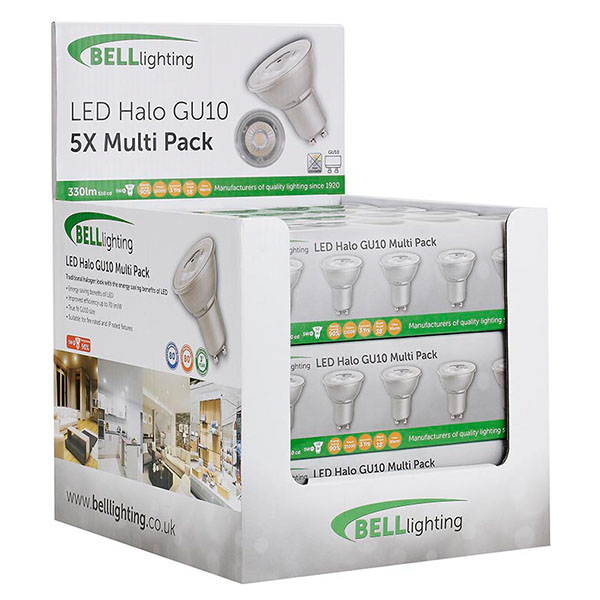 05901 - Packs of 5 x Halo 5W LED GU10 Supplied in 2 Counter Display Units - 38° Beam - 4000K 
